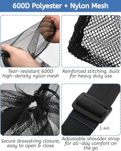 Youeon 4 Pcs Extra Large Mesh Ball Bags 30 x 40 Inch, Heavy Duty Sports Ball Bag with Drawstring Closure & Adjustable Shoulder Strap, Black Ball Storage Bags for All Kinds of Balls, Laundry