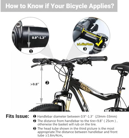 RAYMACE Bicycle Basket Dog Bike Handlebar Basket Front,Folding Detachable Quick Release Easy Install,Cycling Picnic Bag