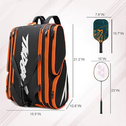 TILDOSAC Pickleball Bag - Large Paddle Bag for 4 Paddles & Accessories - Fence Hook, Extra Pockets, Shoe Compartment