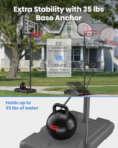 IGL Portable Basketball Hoop, 5.6-10FT Adjustable Basketball Goal System, 40/44 Inch Outdoor Basketball Hoop & Goals for Kids, Youth, and Adults in The Backyard, Driveway with PC Backboard - color: Matte Black