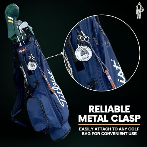 Golf Brush Made from Hickory Wood, Golf Club Groove Cleaner with Secure Clip Attachment for Bags and Carts - Golf Gifts for Men - color: Blue and White