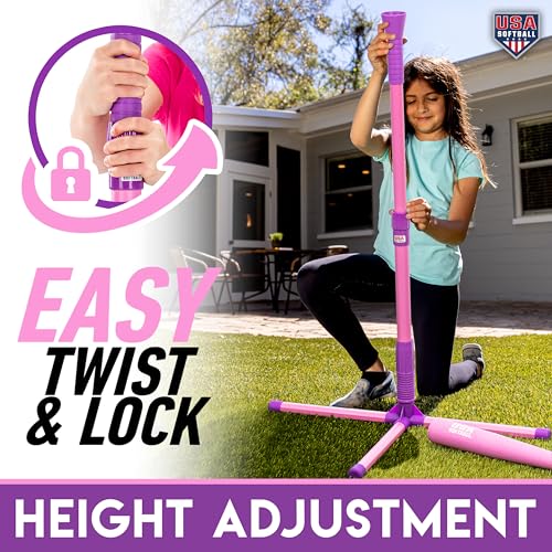 Franklin Sports Youth Batting Tee - Adjustable Height Plastic Training Tee for Kids + Toddlers - 23" to 33" Inches - style: XT Batting Tee – Pink