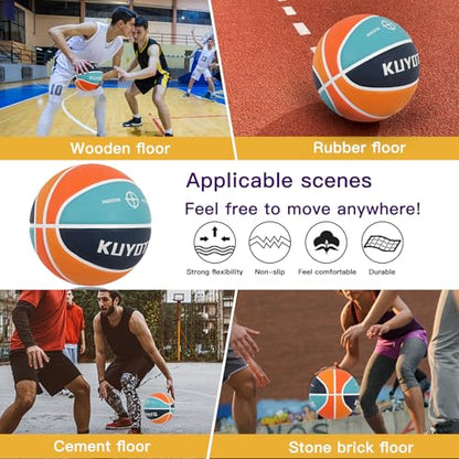 KUYOTQ Official Size 7 Basketball 29.5" Orange Teal Blue Thickened Rubber in&Outdoor Mens Basketball for Game Play(Deflated)
