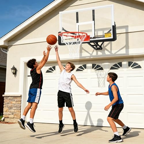 54.5" Wall Mounted Basketball Hoop ，Shatterproof PC Backboard Basketball Goal with Adjustable Height for Garage, Indoor & Outdoor Use