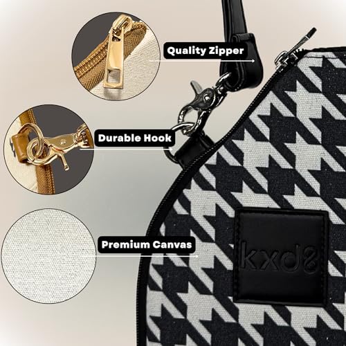 Pickleball Paddle Cover Crossbody bag with Adjustable Strap, Waterbottle holder, Ball Holder, Gifts for Women Men - color: Black & White