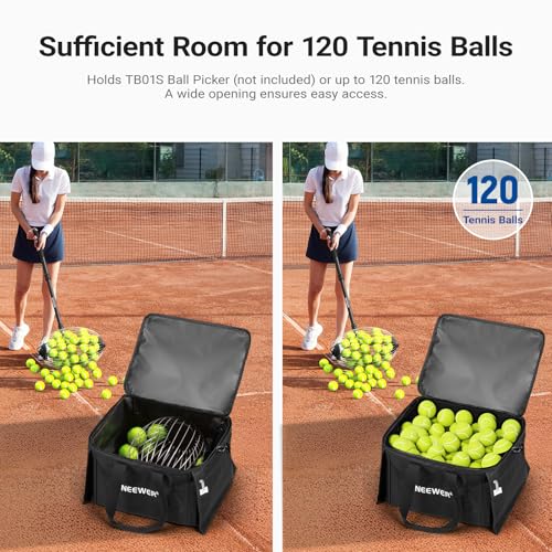 NEEWER Tennis Ball Hopper, Pickleball Retriever Collector Basket Cart Holder Tennis Court Equipment Accessory for Training Teaching - style: Tb03b Bag