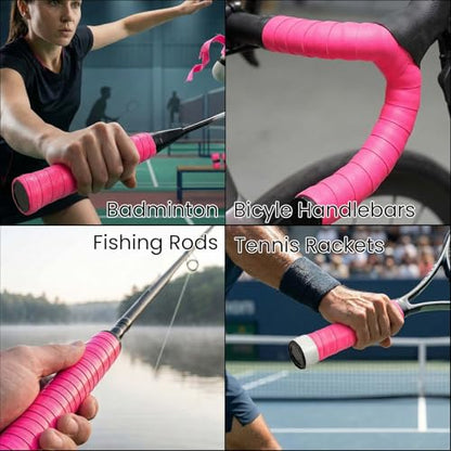 12 PCS Tennis Racquet Grip Tape, Overgrip for Tennis Racket Badminton Squash Pickleball, Non Slip Sweat Absorbing Replacement Grip Wrap, Comfortable Anti Shock Feel, Easy Install - color: Pink
