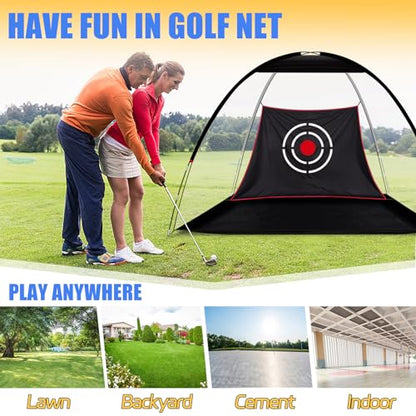 Golf Practice Net with Mat & Accessories: Portable Swing Trainer for Backyard Driving – Durable Target Cloth for Men & Golf Enthusiasts – 10X6X6.5FT Indoor Outdoor Use