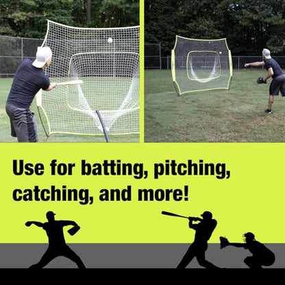 7x7 Baseball & Softball Practice, Hitting, & Pitching Net with Bow Frame, Carry Case and Strike Zone, Ultimate Training Net