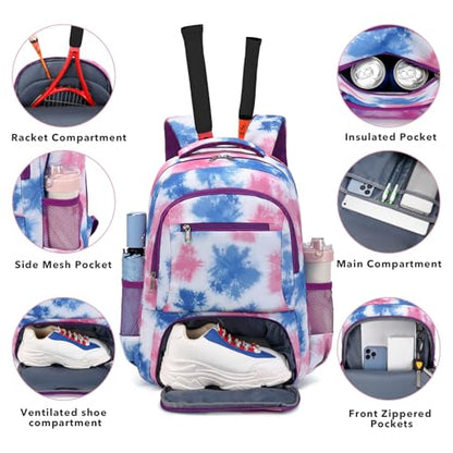 ACESAK Tennis Backpack Tennis Bag for Women Men - Tennis Bag Holds 2 Rackets, Badminton Squash, Pickleball Paddles Balls - color: Purple