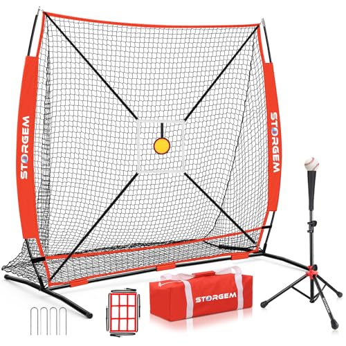 Storgem 6'X6' Baseball Softball Practice Net, Portable Baseball Net for Batting, Hitting, Pitching and Fielding, Carry Bag, Strike Zone and Batting Tee, Great for Kids Adult Youth
