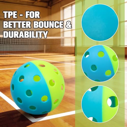 Pickleball Balls, 6 Pack of Indoor & Outdoor Pickle Ball Set, 2 Tone Pickle Balls Set, High Visibility Durable Pickleballs for Training and Tournament - color: Green and Blue