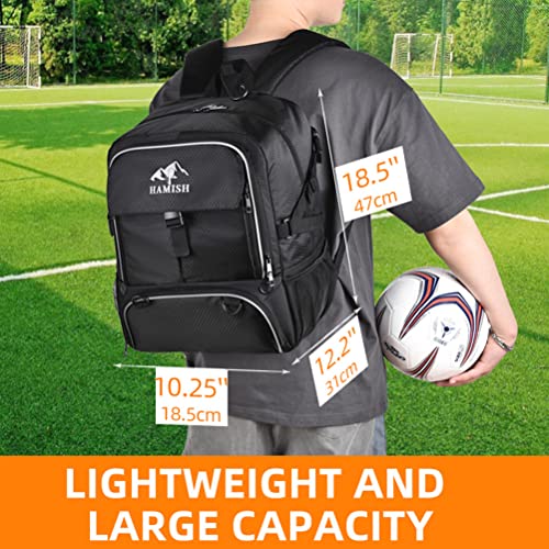 HAMISH Soccer Bag Soccer Backpack Bags for Basketball Volleyball Baseball Football with Ball Compartment and Separate Cleat