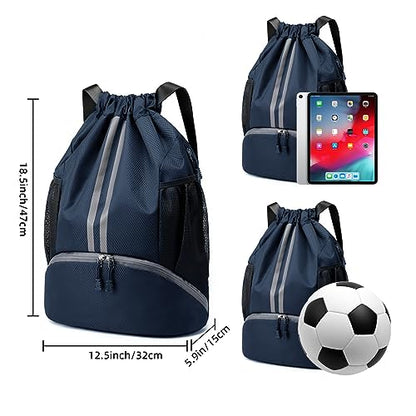Valleycomfy Sports Drawstring Backpack - Water Resistant String Bag with Side Mesh Pockets Shoe Compartment Gym Backpack for Women & Men Dark Blue - color: A-dark Blue
