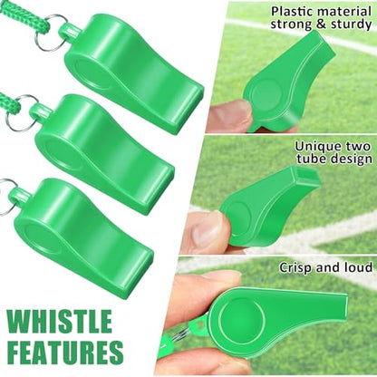 Flutesan 48 Pcs Whistles Bulk with Lanyard Sports Loud Crisp Sound Whistles for Coach Referees Training Emergency - color: Green