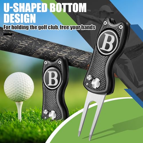 Golf Divot Repair Tool with Letter Custom Monogrammed Initial Ball Marker Divot Tool New Year Golf Gifts Foldable Metal with Magnetic Putt Alignment for Men Father Golfer - color: Black, style: Letter B