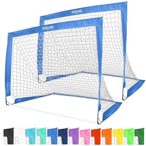 GoSports 4 x 3 ft Portable Soccer Goals for Kids - 13 Colors - Set of 2 Team Tone Pop Up Nets for Backyard - color: Royal Blue