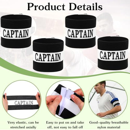 Yuanchu 4 Pcs Captain Arm Armbands for Soccer, Adjustable Black Soccer Captain Armband Football Arm Band Team Sport Armband for Adults Rugby Basketball Volleyball Team