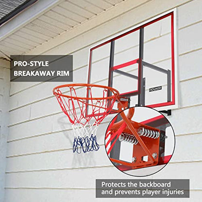 PEXMOR Wall-Mount Basketball Backboard Hoops & Goals Rim Combo Kit&Shatterproof Polycarbonate Board&All-Steel Rustproof Frame&for Standard No.7 Balls