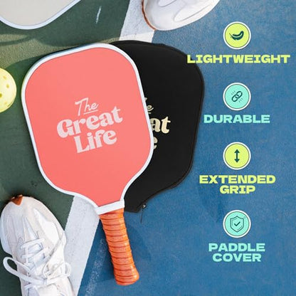 Premium Pickleball Paddle | Carbon Fiber | Beginner Friendly | 6in. Handle | Honeycomb Core | Lightweight | Single Paddle + Paddle Cover Included | Retro & Stylish