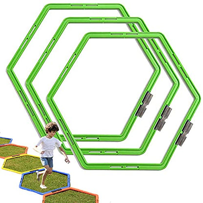 Hexagon Agility Ring Training Circle Ring Speed Agility Ladder Physical Training Ring Football Footwork Trainer Hurdles Agility Ladder Fitness Equipment Multicolor Training Ring 3Pcs - color: green