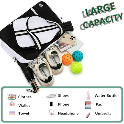 ROYALFAIR Pickleball Tote Bag for Women Men Large Capacity with Paddle Cover Pocket and Adjustable Shoulder strap - color: Black