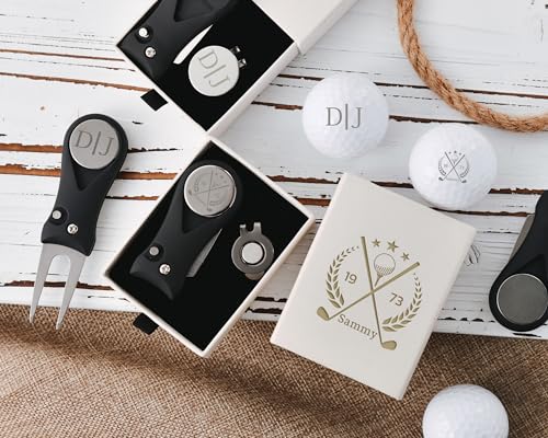Personalized Golf Divot Tool Set with Magnetic Ball Marker & Hat Clip, Custom Engraved Golf Accessories Gift for Men, Groomsmen, Wedding Favors, Golf Lovers
