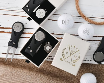Personalized Golf Divot Tool Set with Magnetic Ball Marker & Hat Clip, Custom Engraved Golf Accessories Gift for Men, Groomsmen, Wedding Favors, Golf Lovers