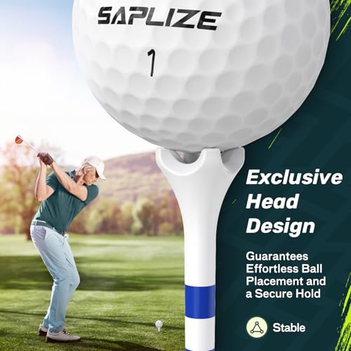SAPLIZE Upgraded 4-Prong Golf Tees Plastic, 50/100/120/200 Pack (1-1/2", 2-3/4'', 3-1/4"), Engineered to Reduce Friction & Side Spin, Unique Golf Gifts for Golfers - color: Blue (100pcs, 3-1/4'') & White (20pcs, 1-1/2'')
