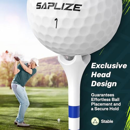 SAPLIZE Upgraded 4-Prong Golf Tees Plastic, 50/100/120/200 Pack (1-1/2", 2-3/4'', 3-1/4"), Engineered to Reduce Friction & Side Spin, Unique Golf Gifts for Golfers - color: Blue (100pcs, 3-1/4'') & White (20pcs, 1-1/2'')