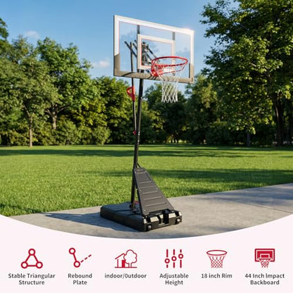 Portable Basketball Hoop, 4.9-10FT Adjustable Basketball Goal System, 44 Inch Outdoor Basketball Hoop for Backyard, Driveway, Court
