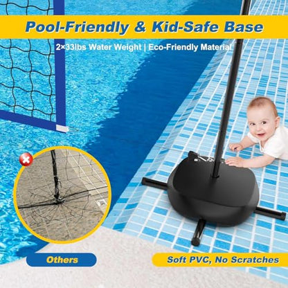 Pool Volleyball Net with 24/7 LED Lights – Adjustable Max Width 32FT Height 7.5FT, Ideal for Inground Pools, Backyard Party, Adults & Kids, Scoreboard Included