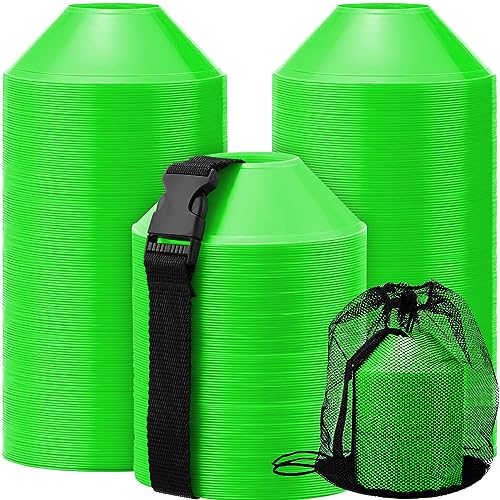 Hanaive 100 Pieces Mini Soccer Cones for Sport Drills 5 Inch Agility Disc Cones with Accessories for Kids Football Training - color: Green