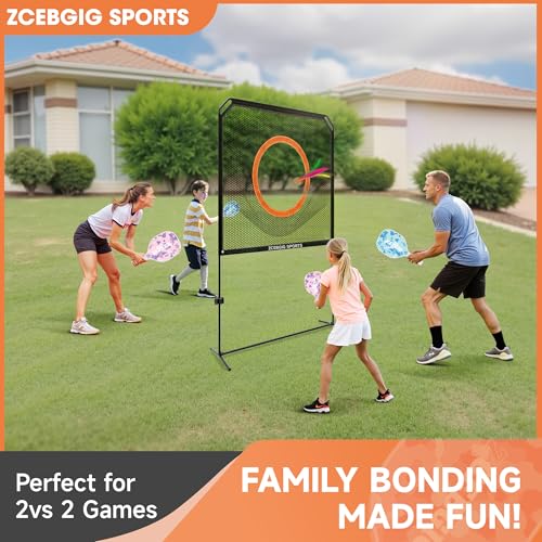 Indoor Paddle Game with Net – All in One Outdoor & Indoor Set with Removable Target and Ball Catch Net– Combines Pickleball, Badminton Tennis for Family or Solo Fun