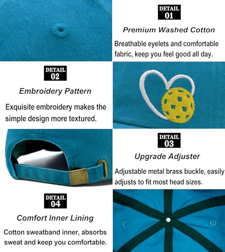 Pickleball Hat with Gift Box, Pickleball Gifts for Women Men, Adjustable Embroidered Heart Baseball Cap - color: Blue