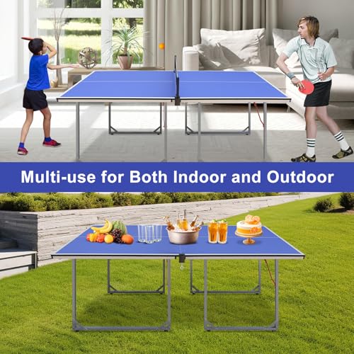 4.5/6ft/9ft Mid-Size Portable Ping Pong Tables Set, Foldable Table Tennis Table with Net,2 Paddles & 3 Balls, Multi-Use Free Standing Ping Pong Table for Indoor/Outdoor