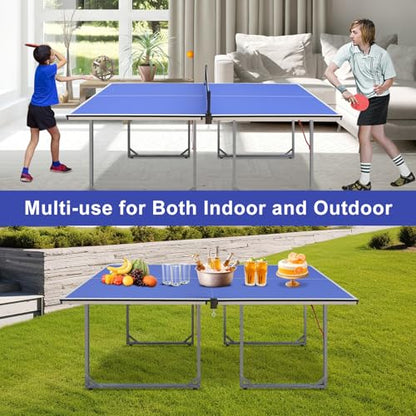4.5/6ft/9ft Mid-Size Portable Ping Pong Tables Set, Foldable Table Tennis Table with Net,2 Paddles & 3 Balls, Multi-Use Free Standing Ping Pong Table for Indoor/Outdoor