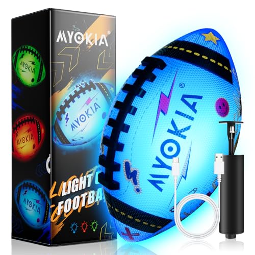 Light Up Football Birthday Gift for Kids & Teens 3-15+,RGB Rechargeable Waterproof Glow in The Dark Ball with Pump & USB Cable, Tri-Color (Red, Green, Blue), Size 6, Outdoor Night Games - style: Style 1