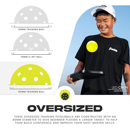 Franklin Sports Training Pickleballs - Training Pickleballs for Beginners + Skill Practice - 69mm or 80mm Outdoor Pickleballs - Pickleball 3 Pack - Optic Yellow