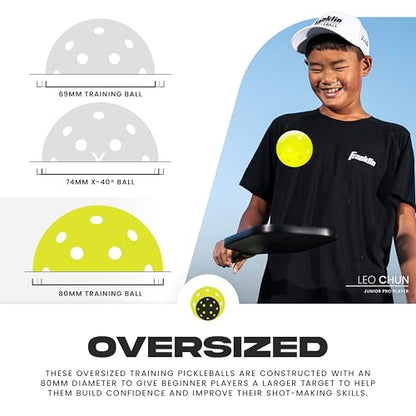 Franklin Sports Training Pickleballs - Training Pickleballs for Beginners + Skill Practice - 69mm or 80mm Outdoor Pickleballs - Pickleball 3 Pack - Optic Yellow