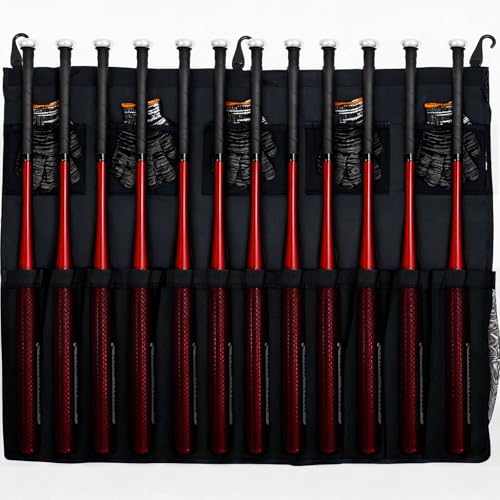 Hanging 12 Bats Baseball/Softball Dugout Organizer, Hanging Bat Bag, 600D Oxford Fabric with Reinforced Fence Hook, Baseball Coaching Accessorie
