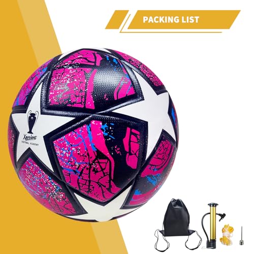 Professional Soccer Ball Size 5, Thermal Bonded Waterproof PU Match-Quality Training Ball with Pump - color: Red, size: size 5