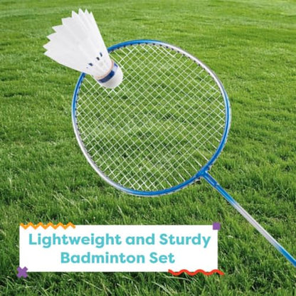 Badminton Set - Backyard Games Include 4 Badminton Rackets, 3 Birdies, Regulation-Size Net with Pole Stakes and Carry Bag - Outdoor Sports by Hey Play