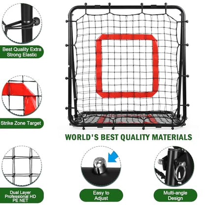 BaseGoal Baseball and Softball Rebounder Net,Baseball Rebounder,Volleyball Rebounder,Pitch Back Net,Multi-Sport Training Rebound Screen,with Pitching Target,Easy Adjustable Angles - size: 33.5x33.5 IN, style: Black