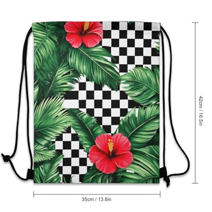 Water Resistant Drawstring Backpack Lightweight Sackpack for Yoga Gym Beach Travel, Men Women Unisex Sports Bag, Tropical Palm Leaves Hibiscus Bags - color: Picture (1013)