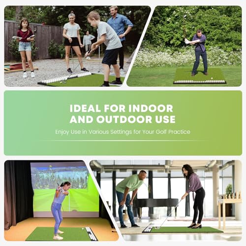 Integrated Golf Hitting Mat with Ball Tray, Thickening Golf Mats Practice Outdoor & Indoor Artificial Turf Matt with 3 Tees - size: 6 x 5 ft, 1.22 in (XX-Large)