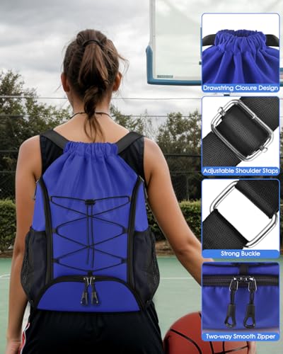 BROTOU Soccer Bags, Football Backpack, Volleyball Bag, Drawstring Soccer Backpack with Ball and Shoe Compartment - color: Blue