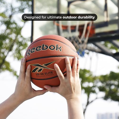 Reebok Elite Basketball, Official Size, Composite Leather, Anti-Slip Grip, Consistent Shape Retention, Includes Pump & Needle, VR-4K Series - color: Brown