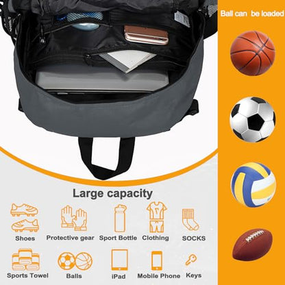 Goloni Soccer Backpack,Basketball Backpack with Ball Compartment & Shoe Compartment,Backpack for Basketball,Soccer - color: Dark Grey