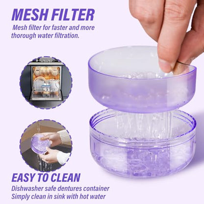 Denture Case Retainer Cleaning Case: 2 in 1 Retainer Case, No-Leak Denture Bath Box Cup, Complete Clean Care for Dentures, Clear Braces, Mouth Guard, Night Guard & Retainers - color: Purple